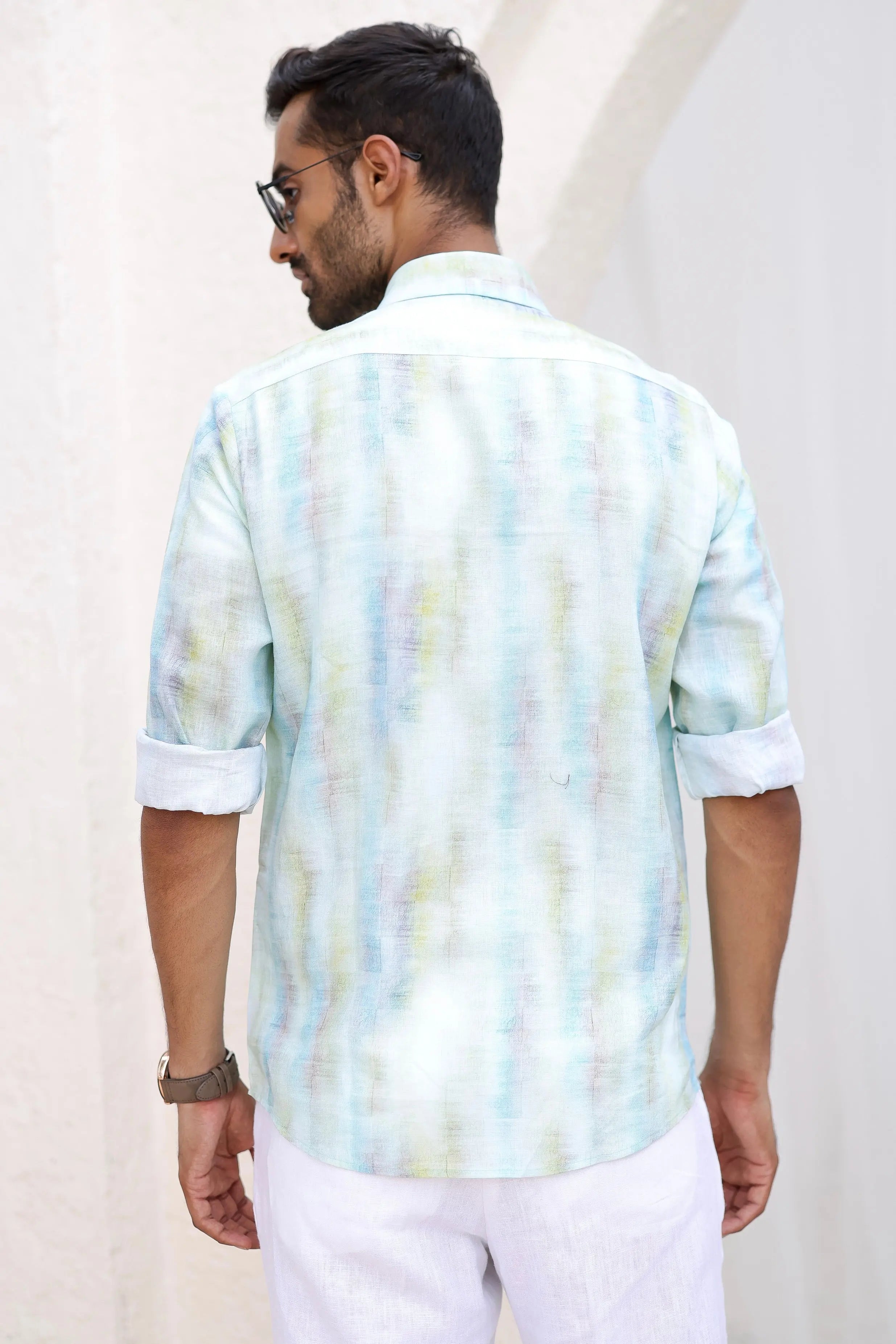 Blue-Green Abstract Print Shirt