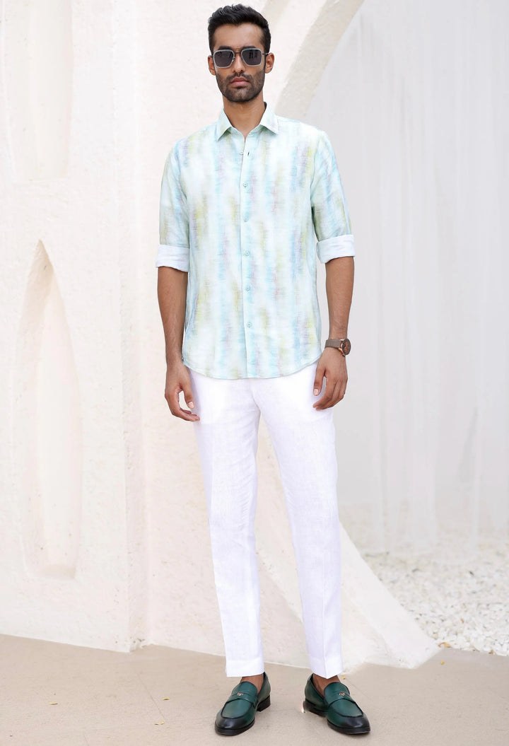 Blue-Green Abstract Print Shirt - Asuka Couture