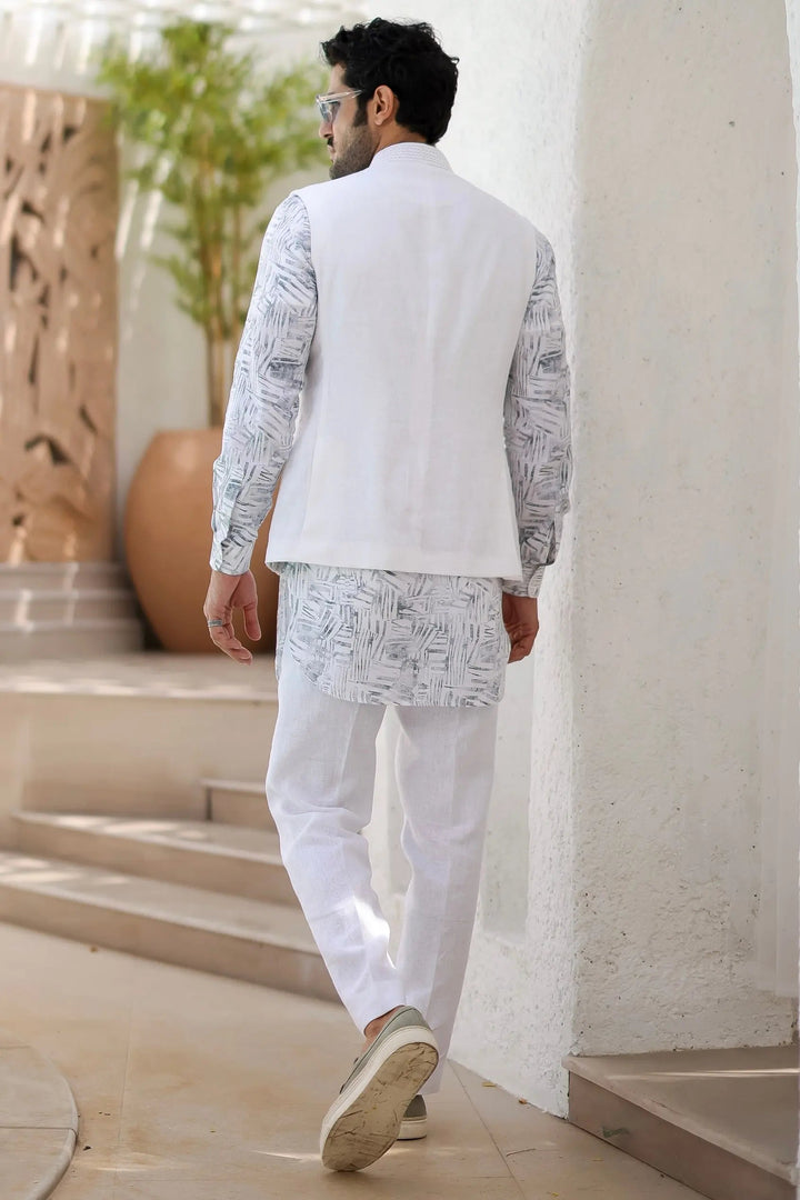 Ajrakh Block Printed Embroidered Kurta Bundi Set - Asuka Couture