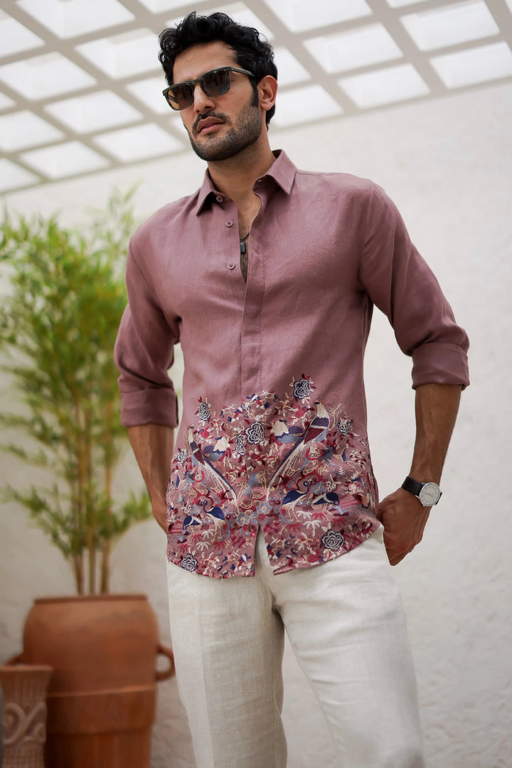 Cherry Multicolored Botanical Embroidery Shirt - Asuka Couture
