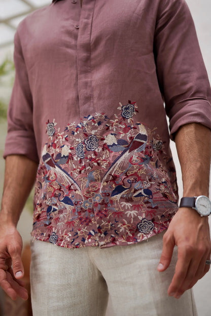 Cherry Multicolored Botanical Embroidery Shirt