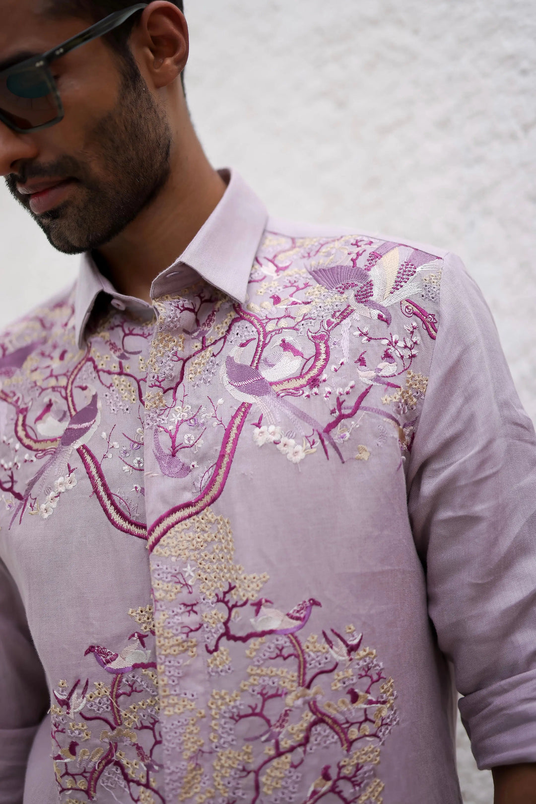 Lavender Floral Resham Embroidery Shirt - Asuka Couture