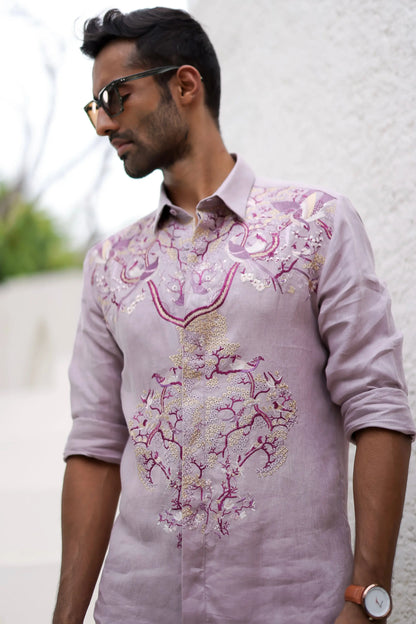 Lavender Floral Resham Embroidery Shirt