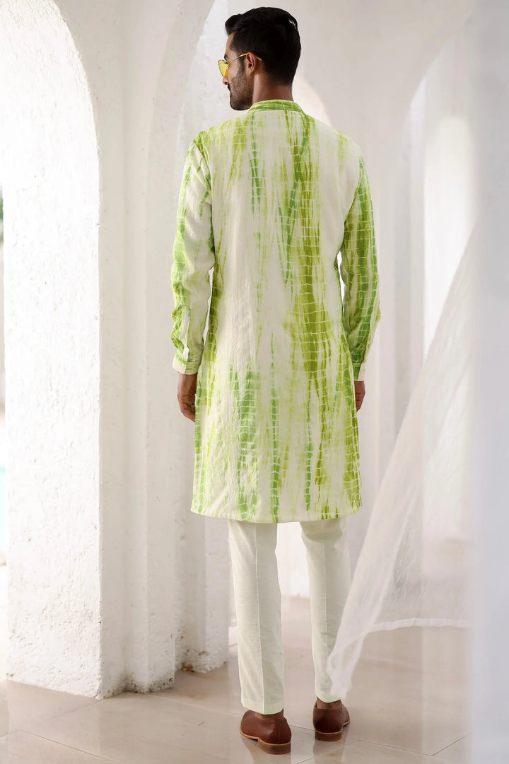 Green Tie-Dye Mirror Work Embroidered Kurta Set - Asuka Couture