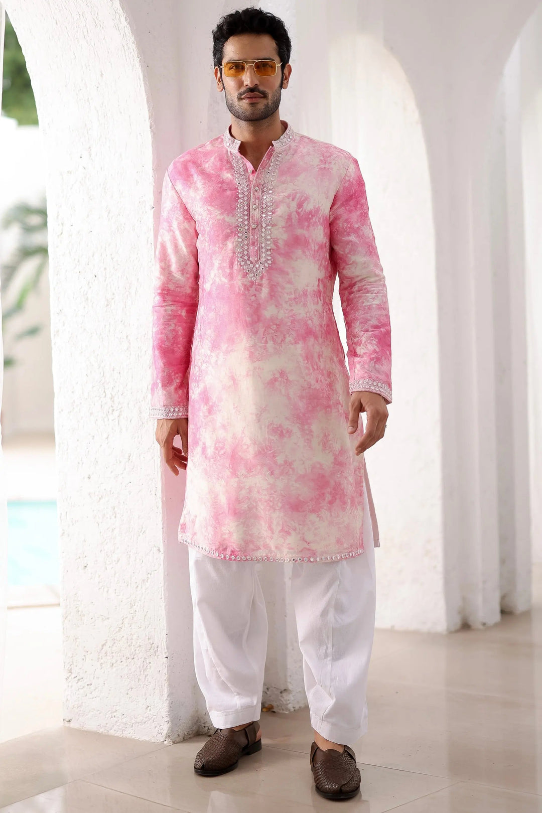 Pink Tie-dye Mirror Work Kurta Set - Asuka Couture