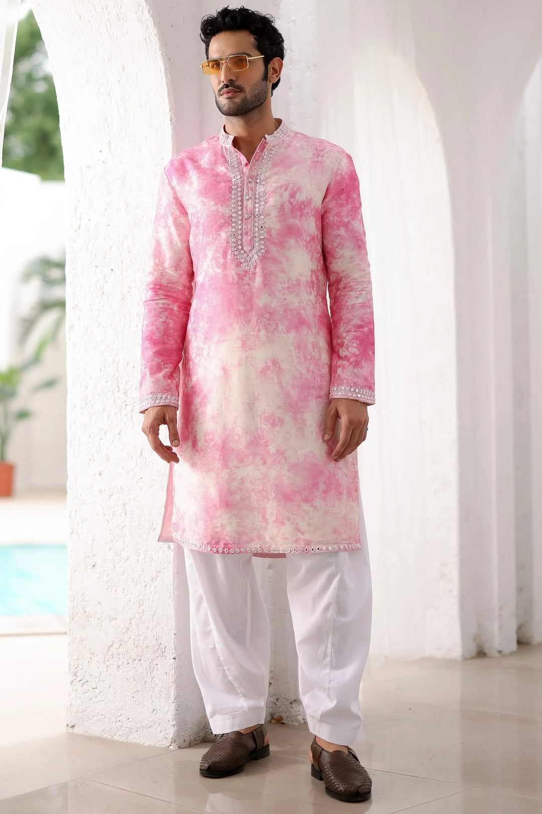 Pink Tie-dye Mirror Work Kurta Set - Asuka Couture