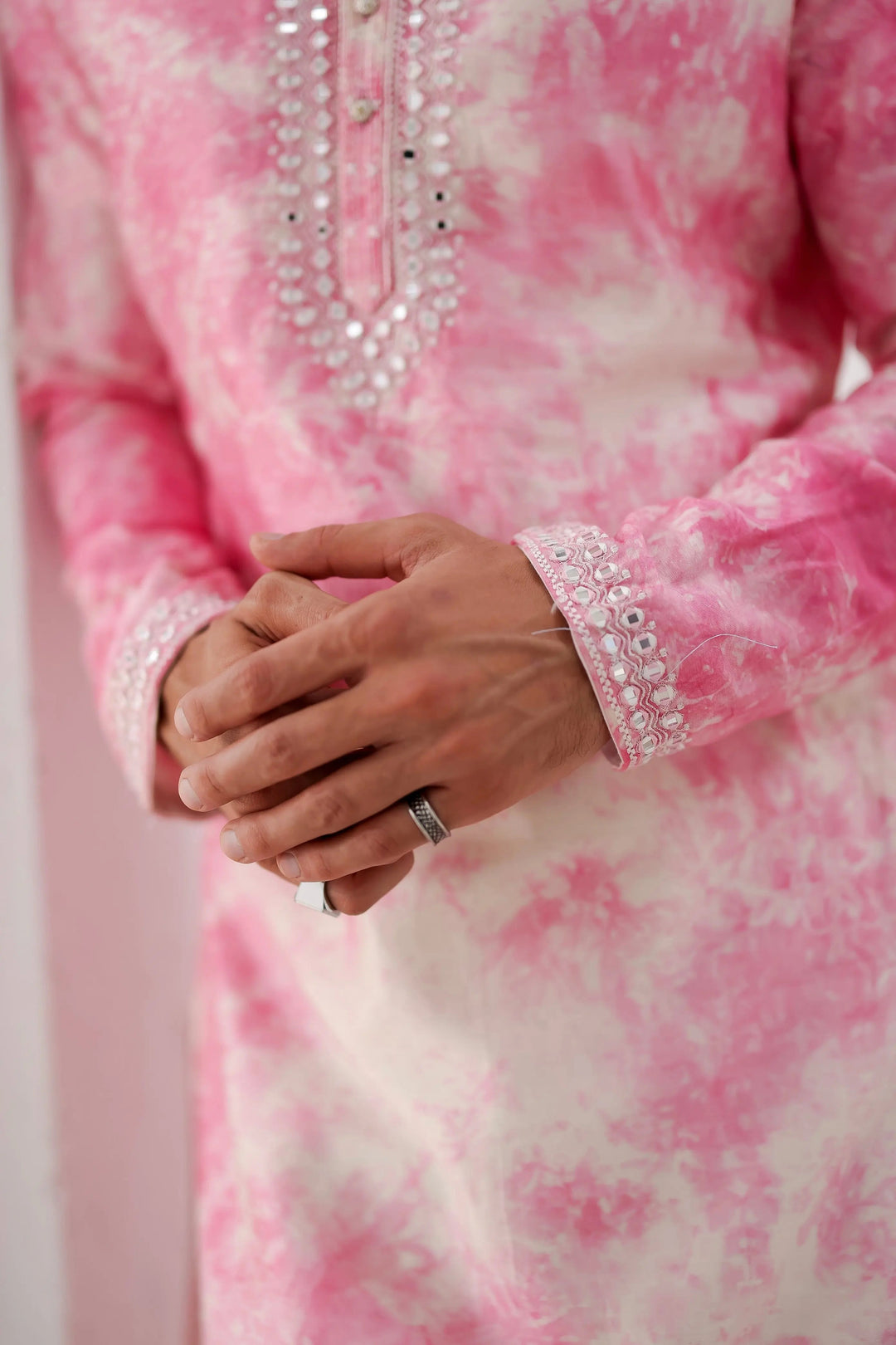 Pink Tie-dye Mirror Work Kurta Set - Asuka Couture
