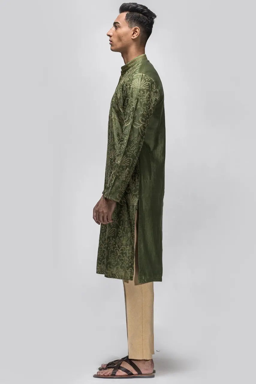 Mehendi Green Floral Embroidery Kurta - Asuka Couture