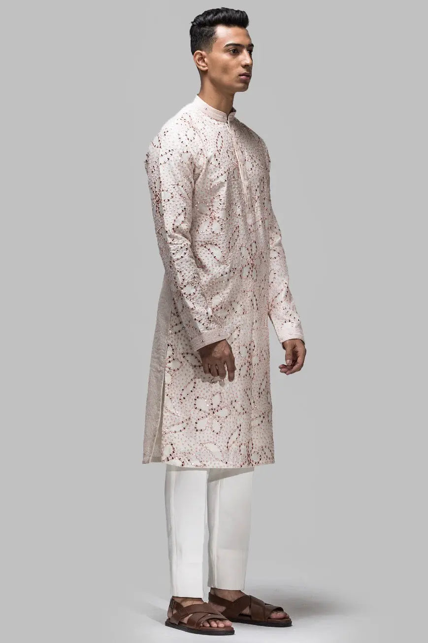 Baby Pink Floral Embroidery Kurta - Asuka Couture