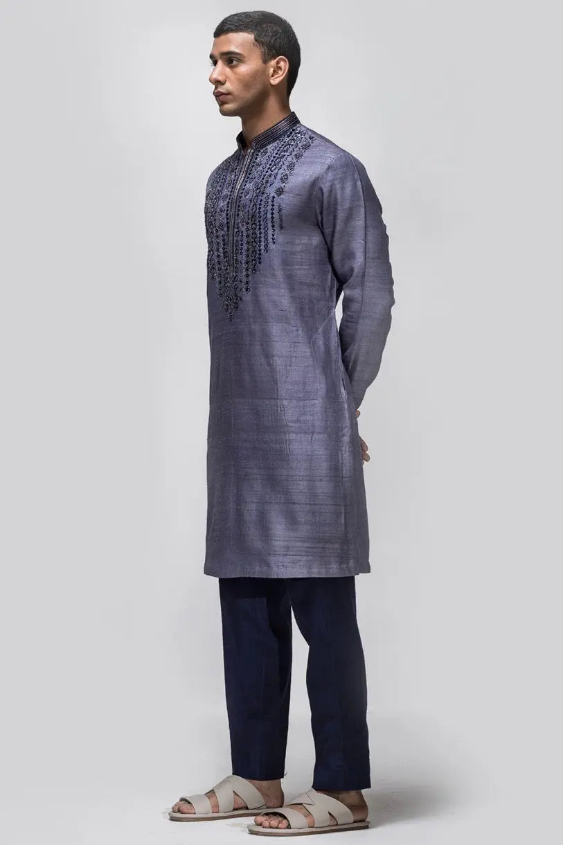 Purple tribal design Embroidered Kurta - Asuka Couture