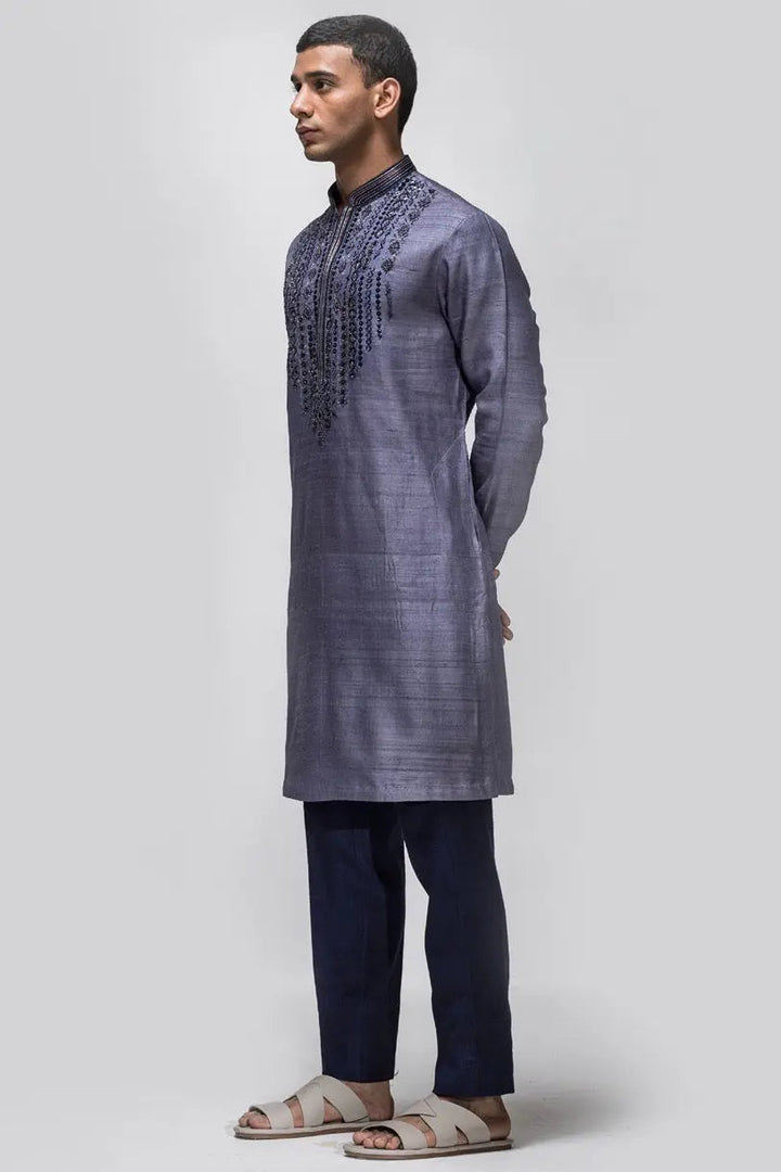 Purple tribal design Embroidered Kurta - Asuka Couture