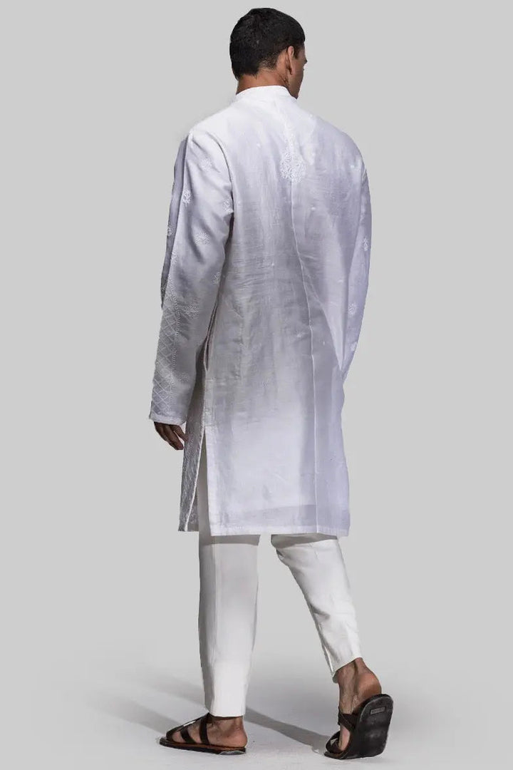 Ivory Chikankari Kurta With Booti Jaal Work - Asuka Couture