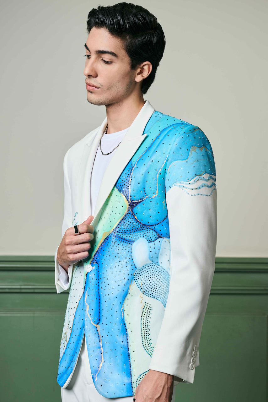 Get Aqua Hand-Painted Ceremonial Suit Online 