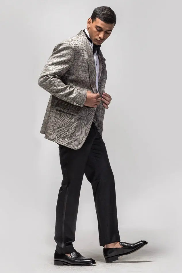 Get Grey Twin Abstract Jacquard Suit 