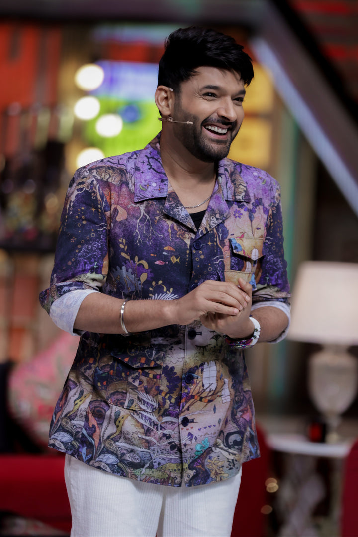 Kapil Sharma in Violet Reverie Printed Linen Shacket