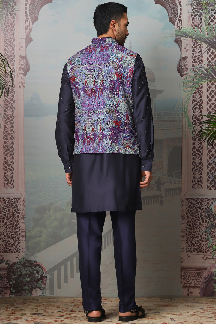 Indigo Seraphic Embroidered Kurta Bundi Set