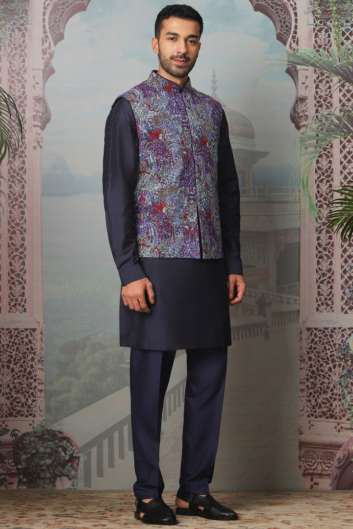 Indigo Seraphic Embroidered Kurta Bundi Set