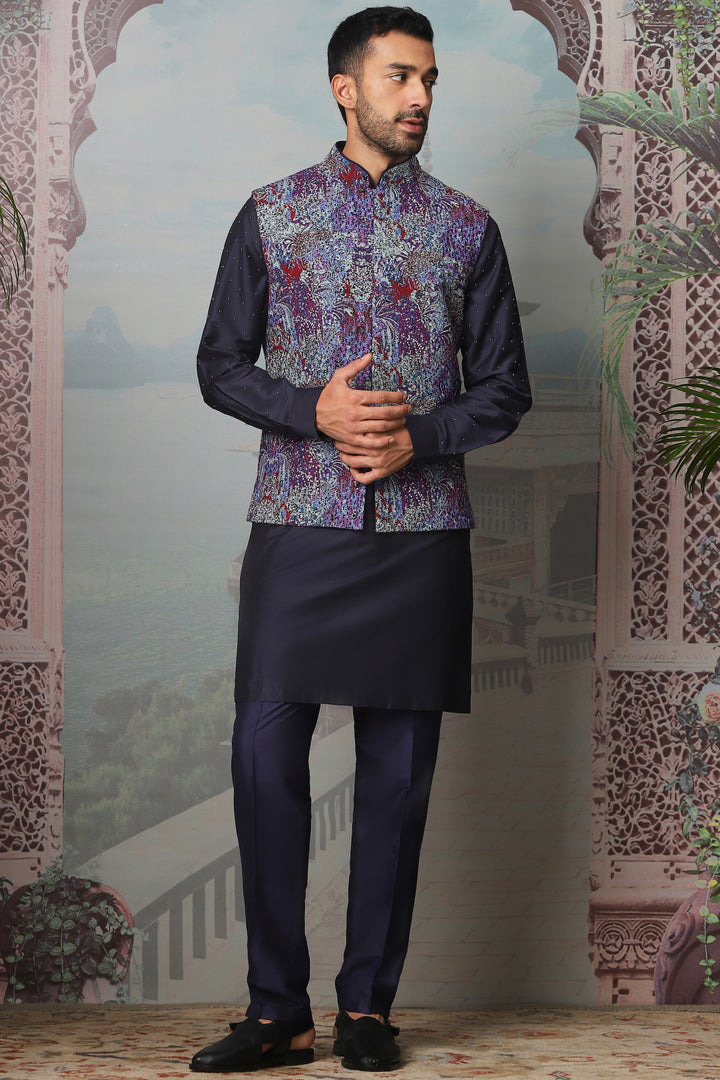 Indigo Seraphic Embroidered Kurta Bundi Set