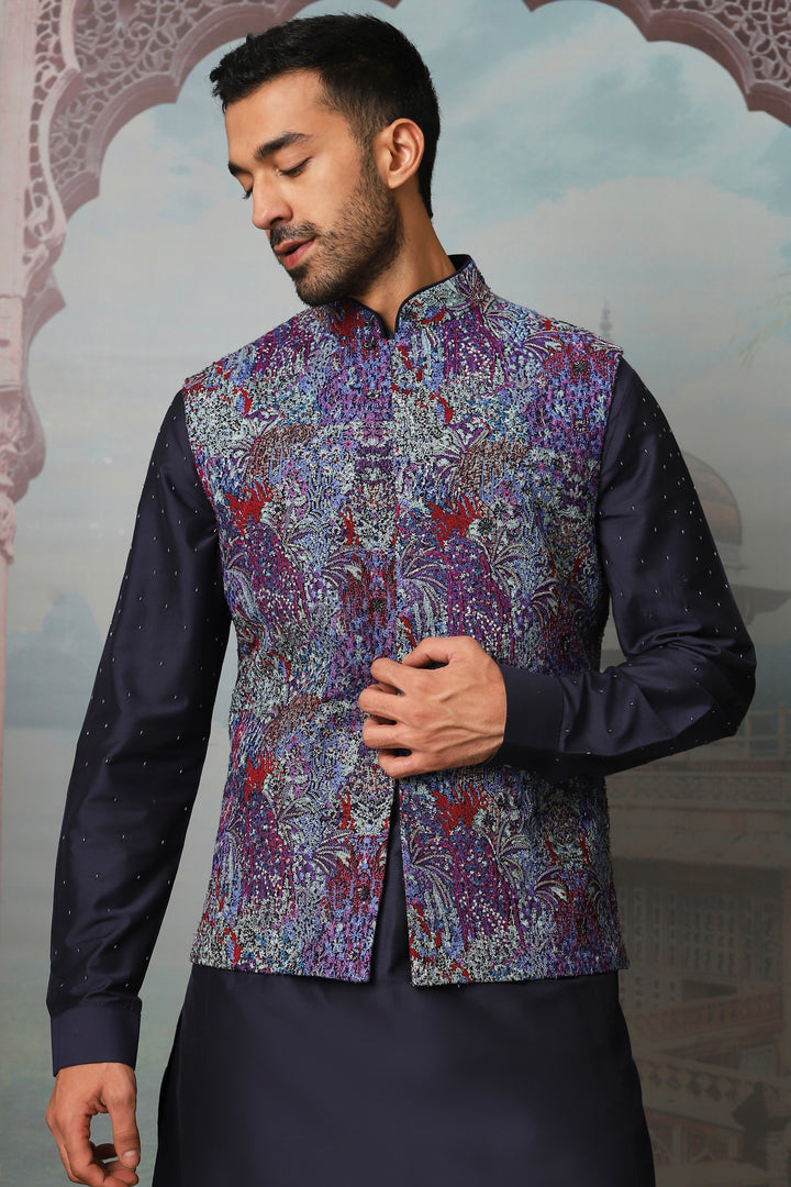 Indigo Seraphic Embroidered Kurta Bundi Set