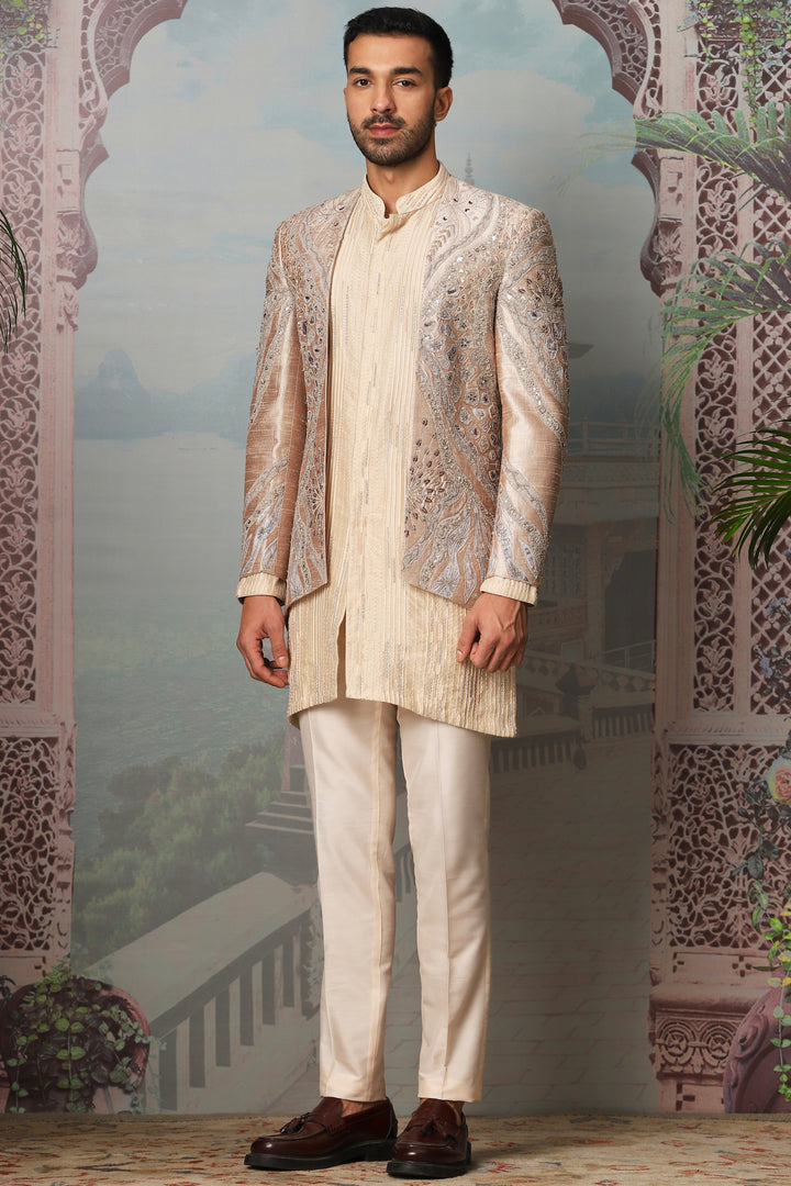 Nawabi Gold Open Embroidered Indowestern Set