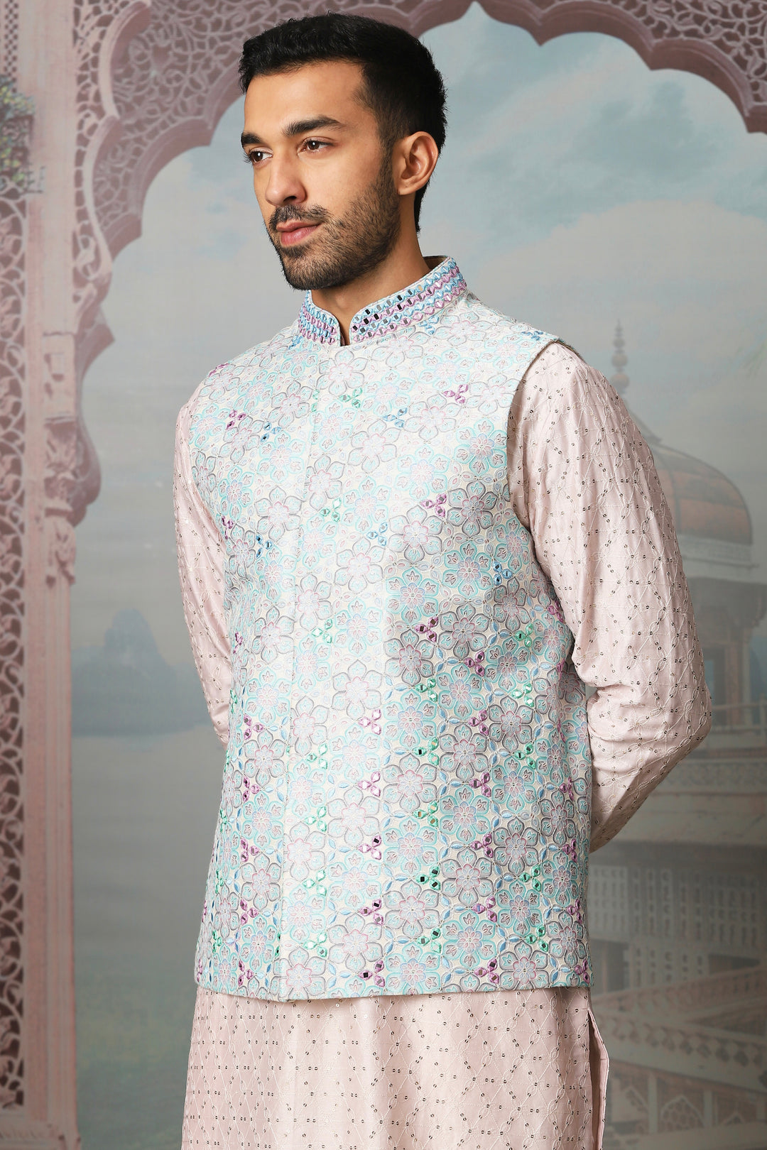 Petal Meadow Mirror Embroidered Kurta Bundi Set