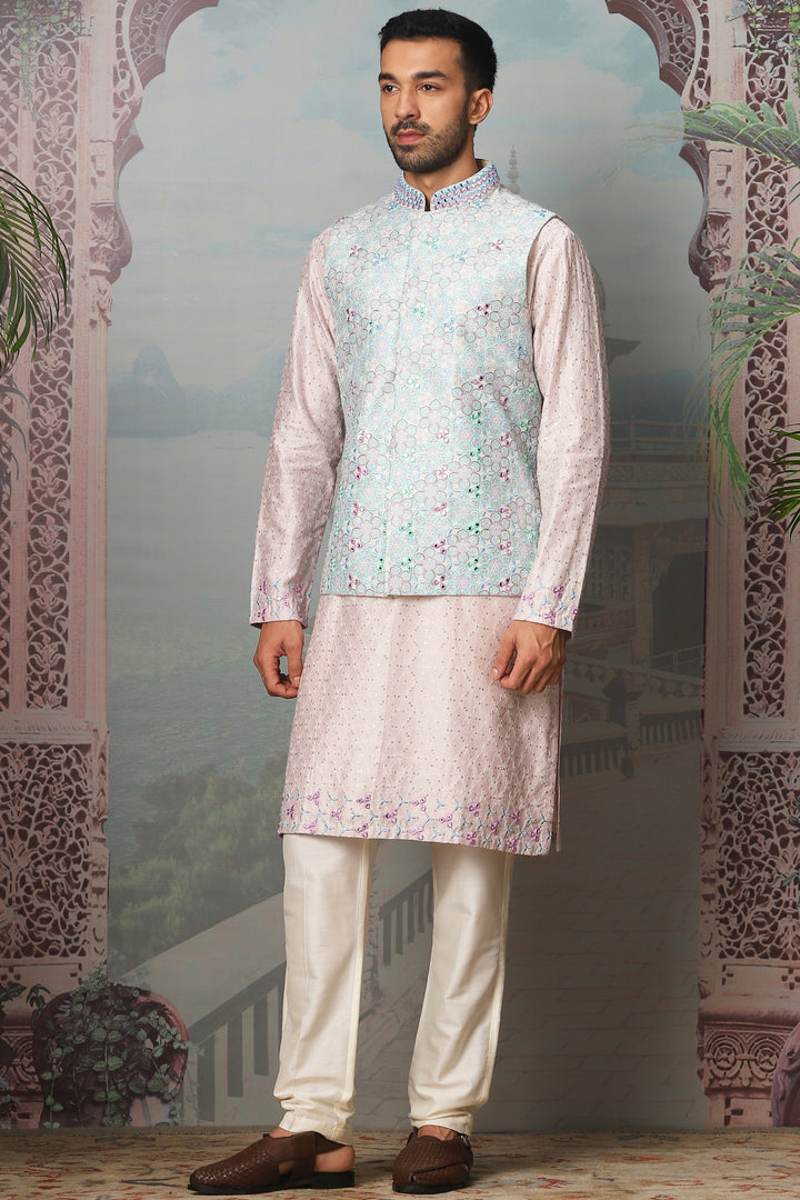 Petal Meadow Mirror Embroidered Kurta Bundi Set