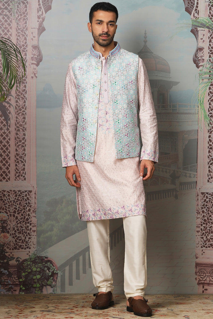 Petal Meadow Mirror Embroidered Kurta Bundi Set