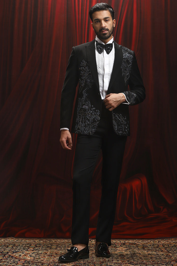 Black Stardust Arbor Embroidered Tuxedo Set