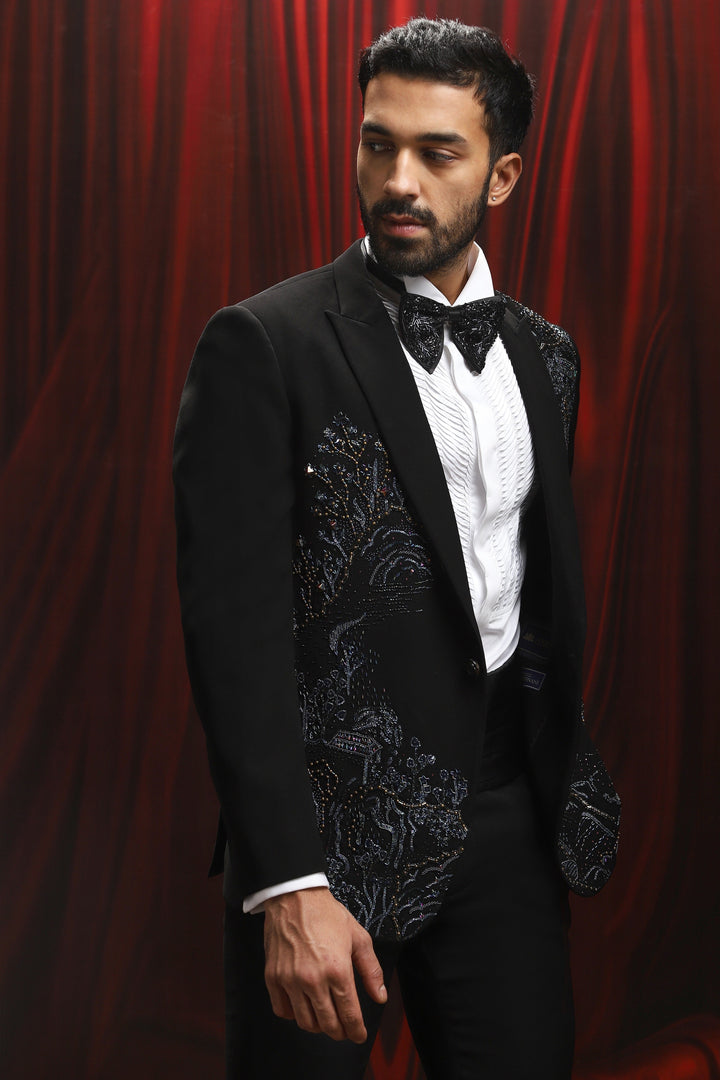 Black Stardust Arbor Embroidered Tuxedo Set