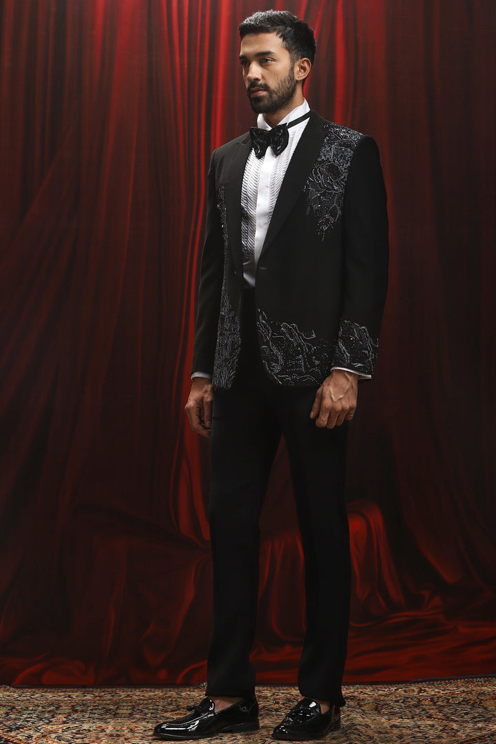 Black Stardust Arbor Embroidered Tuxedo Set