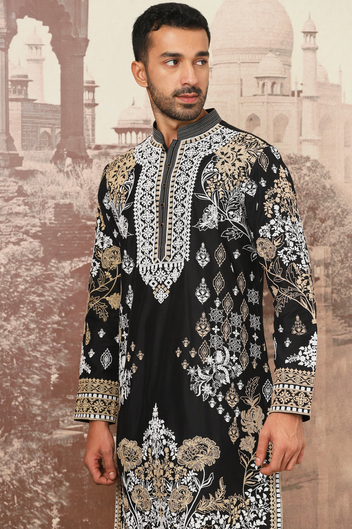 Black Floraison Dori Embroidered Kurta Set