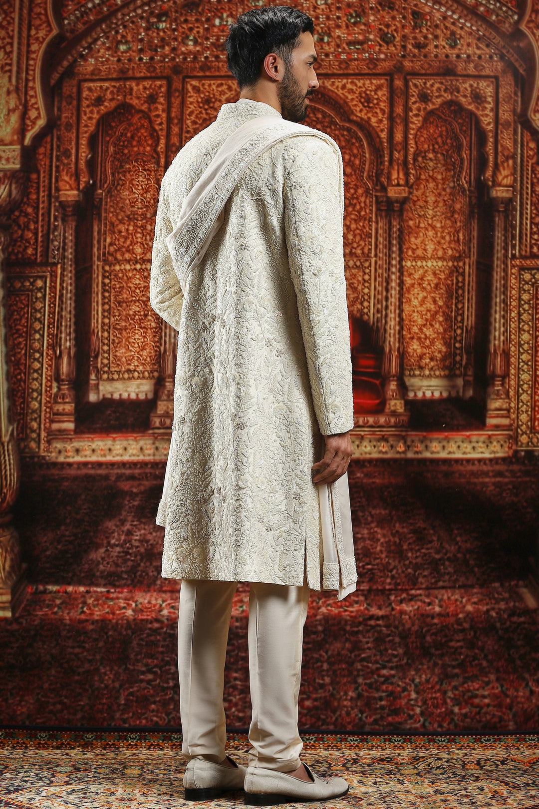 Off-White French Knot Embroidered Sherwani Set