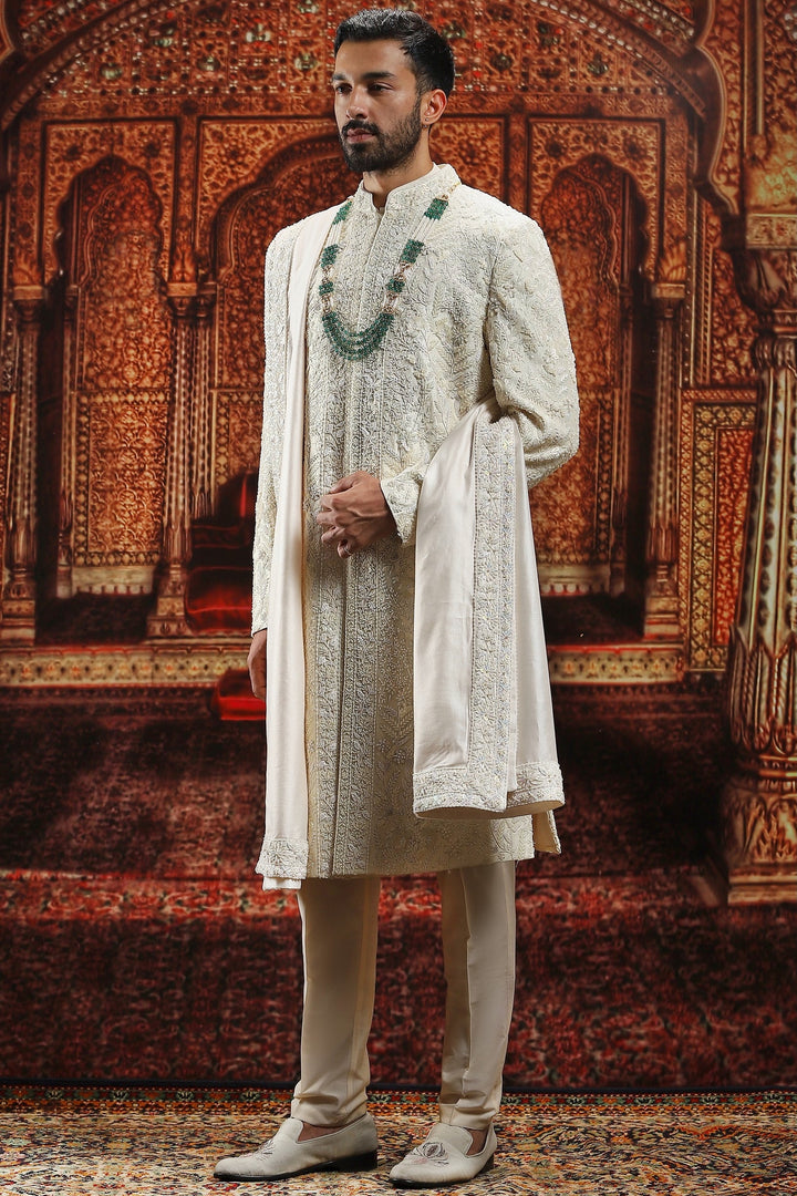 Off-White French Knot Embroidered Sherwani Set