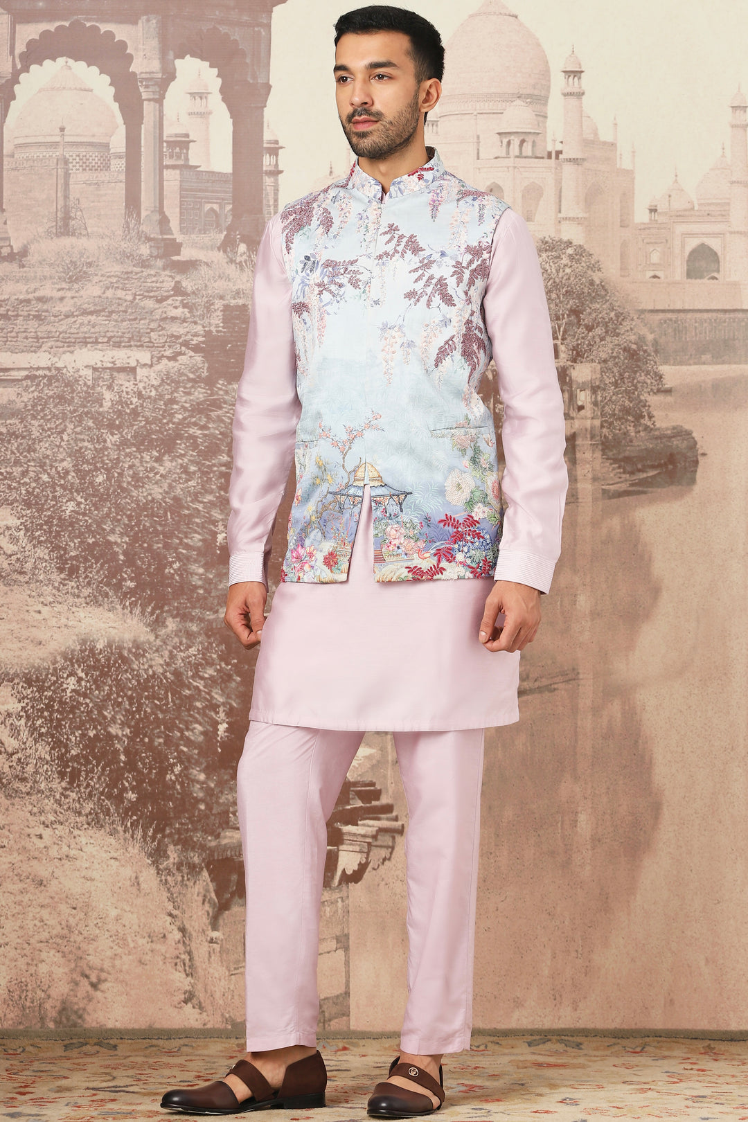 Floral Meadow Embroidered Kurta Bundi Set