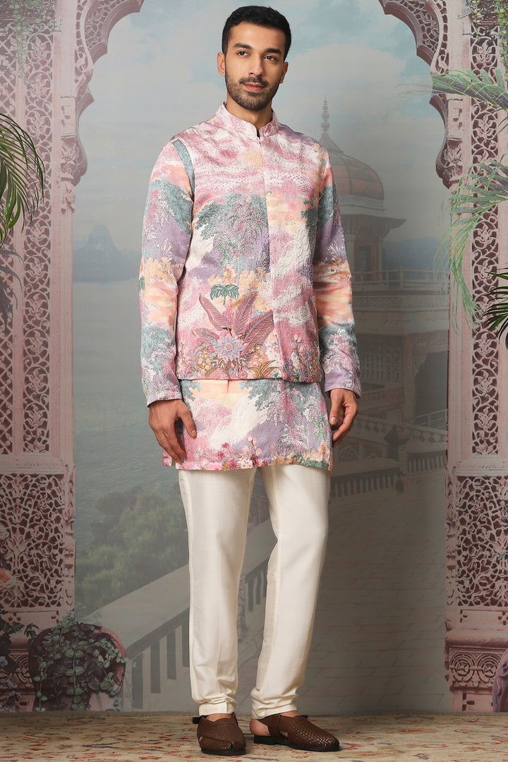 Floral Dream Printed Embroidered Kurta Bundi Set