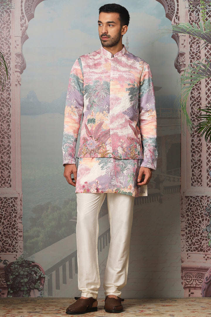 Floral Dream Printed Embroidered Kurta Bundi Set