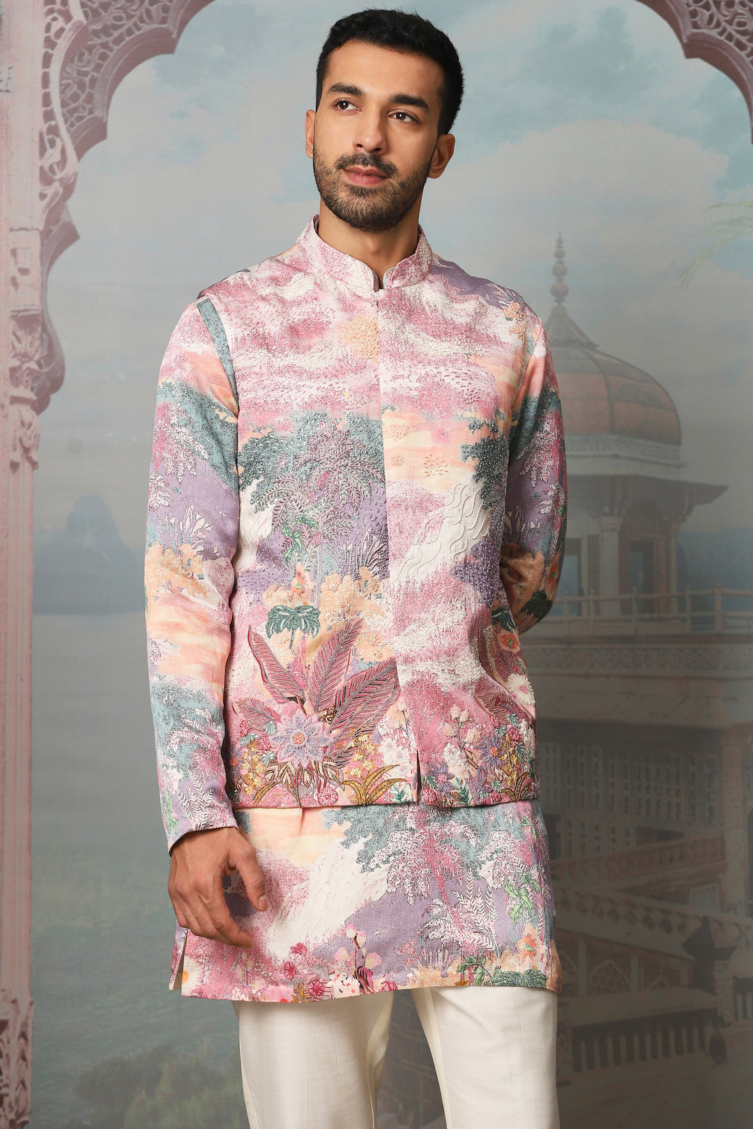 Floral Dream Printed Embroidered Kurta Bundi Set