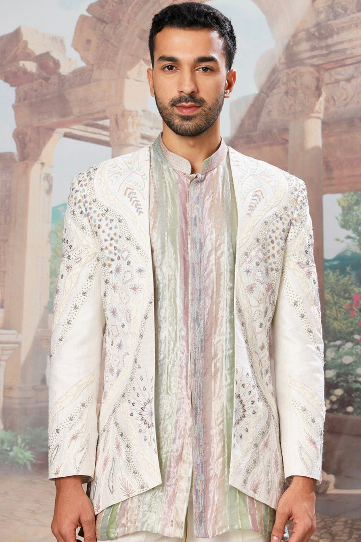 Ivory Muse Open Embroidered Indo-Western Set