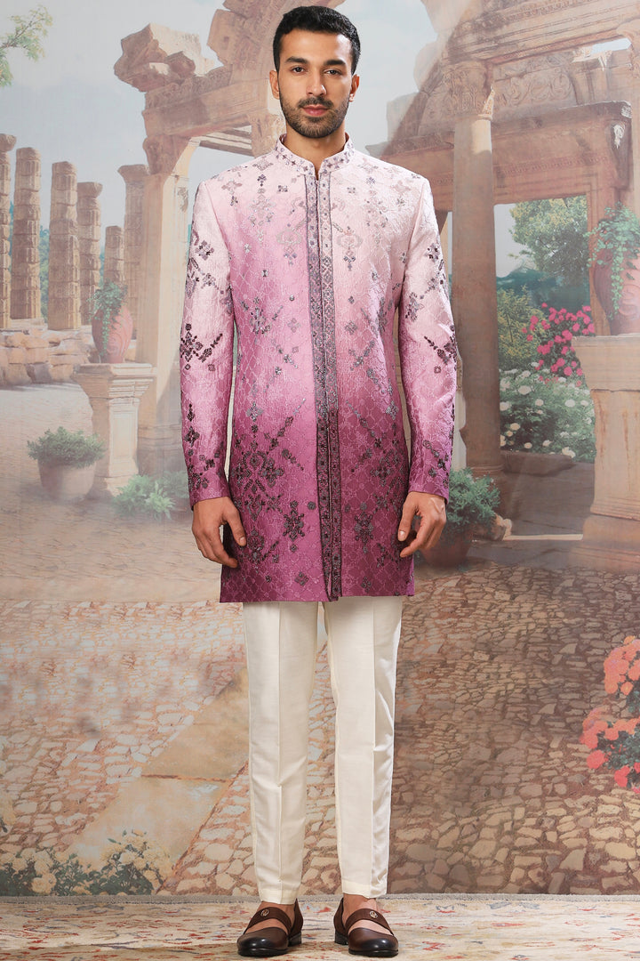 Lavender Ombre Embroidered Indo-Western Set