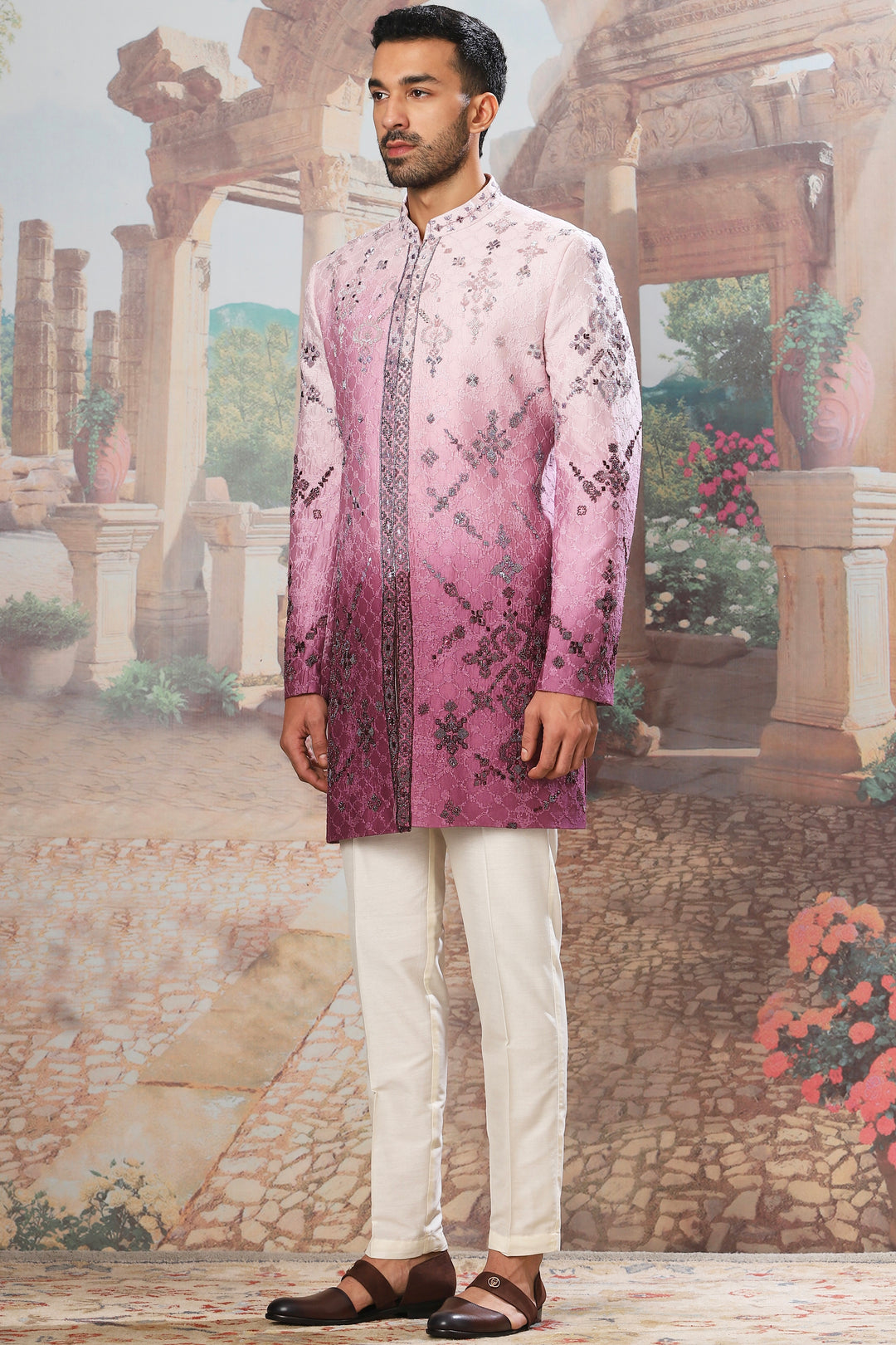 Lavender Ombre Embroidered Indo-Western Set