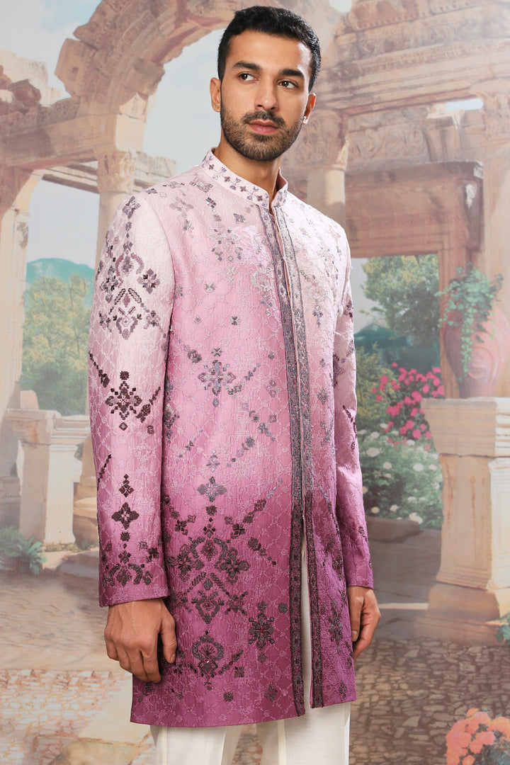 Lavender Ombre Embroidered Indo-Western Set