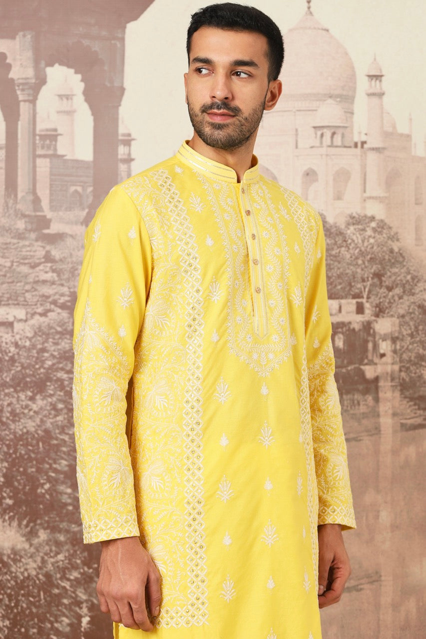 Yellow Dahlia Sequin Embroidered Kurta Set