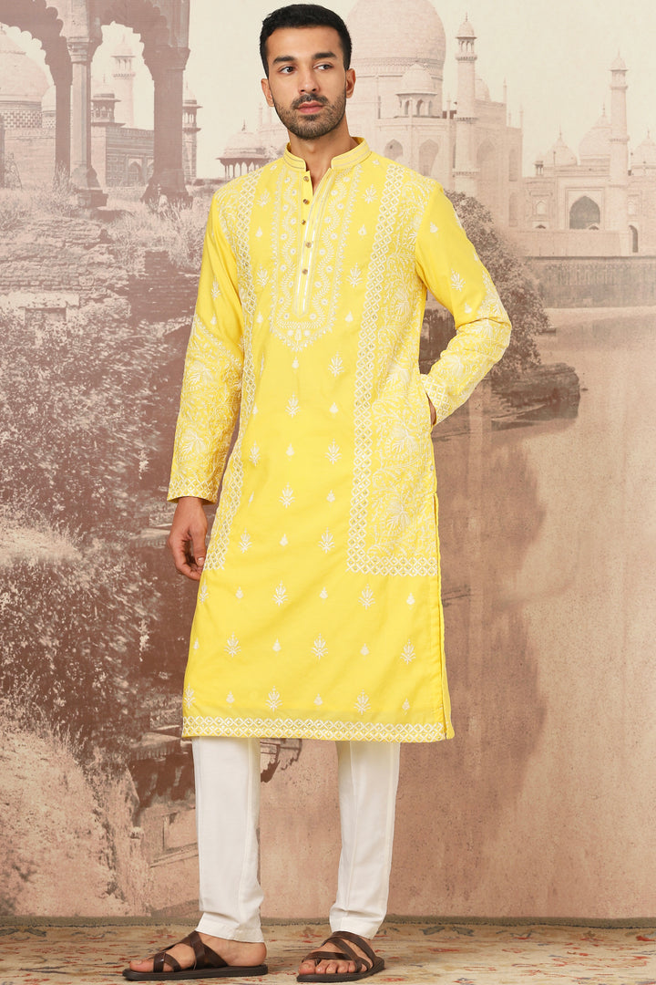 Yellow Dahlia Sequin Embroidered Kurta Set