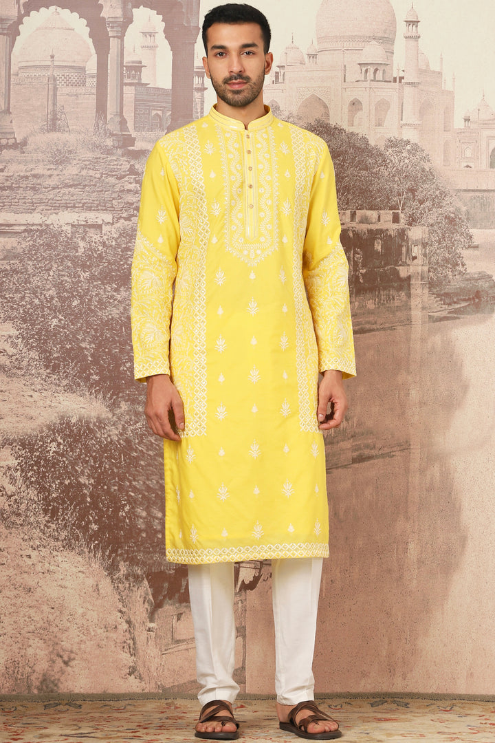 Yellow Dahlia Sequin Embroidered Kurta Set