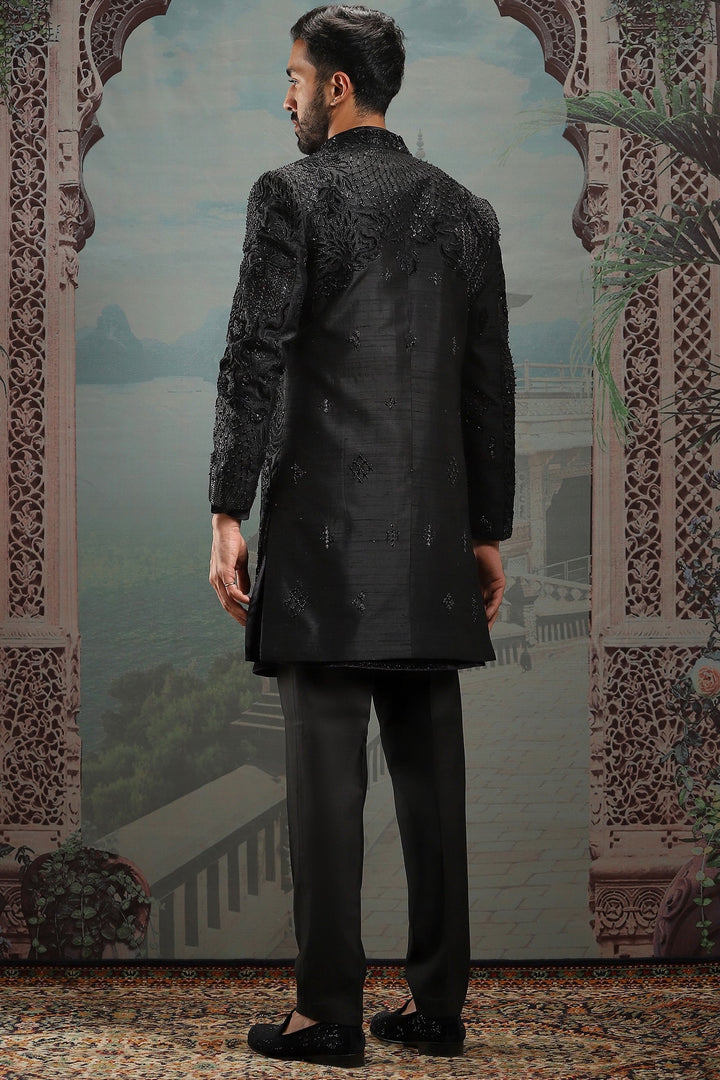Black Open Moti Embroidered Indowestern