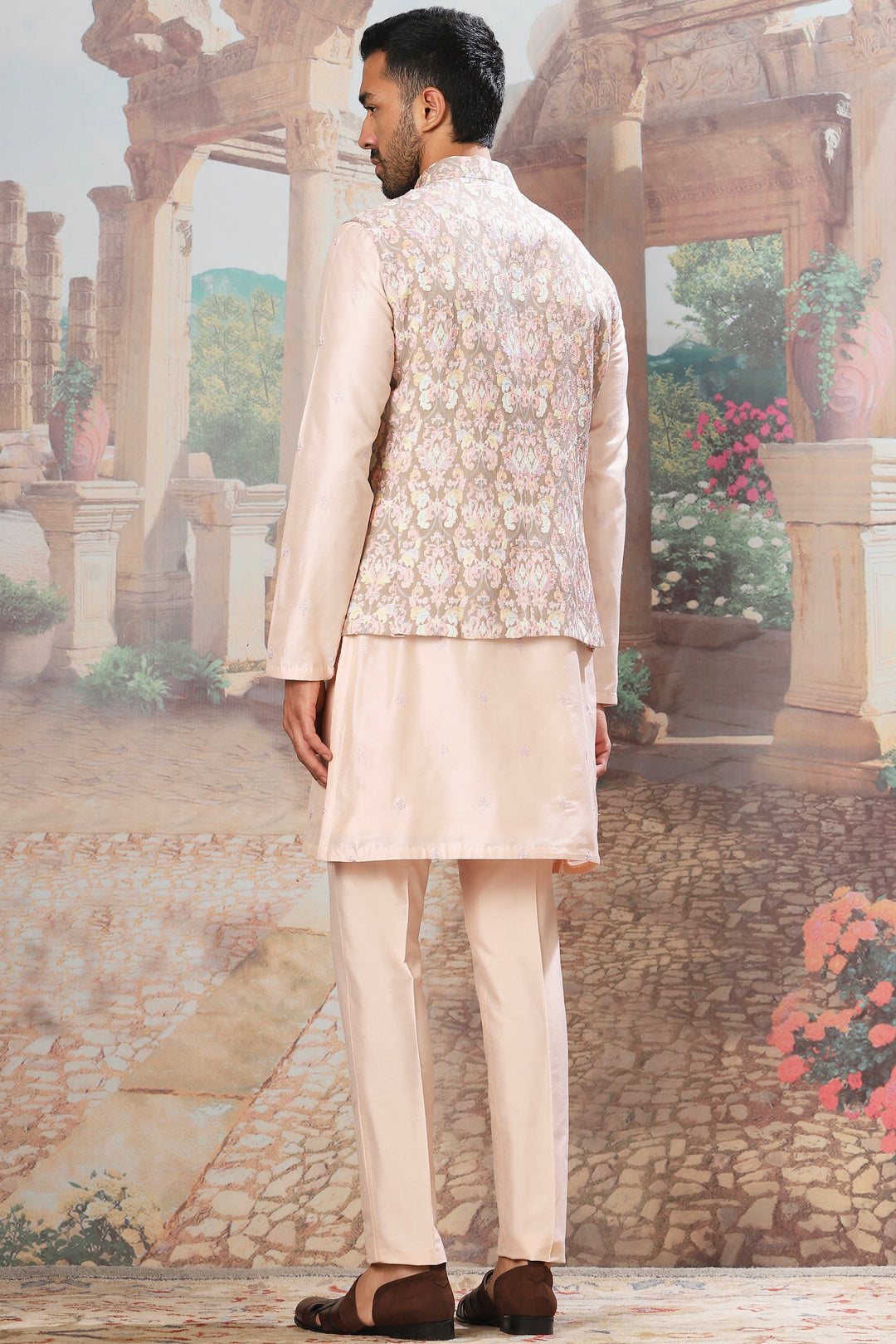 Blush Petal Resham Embroidered Kurta Bundi Set