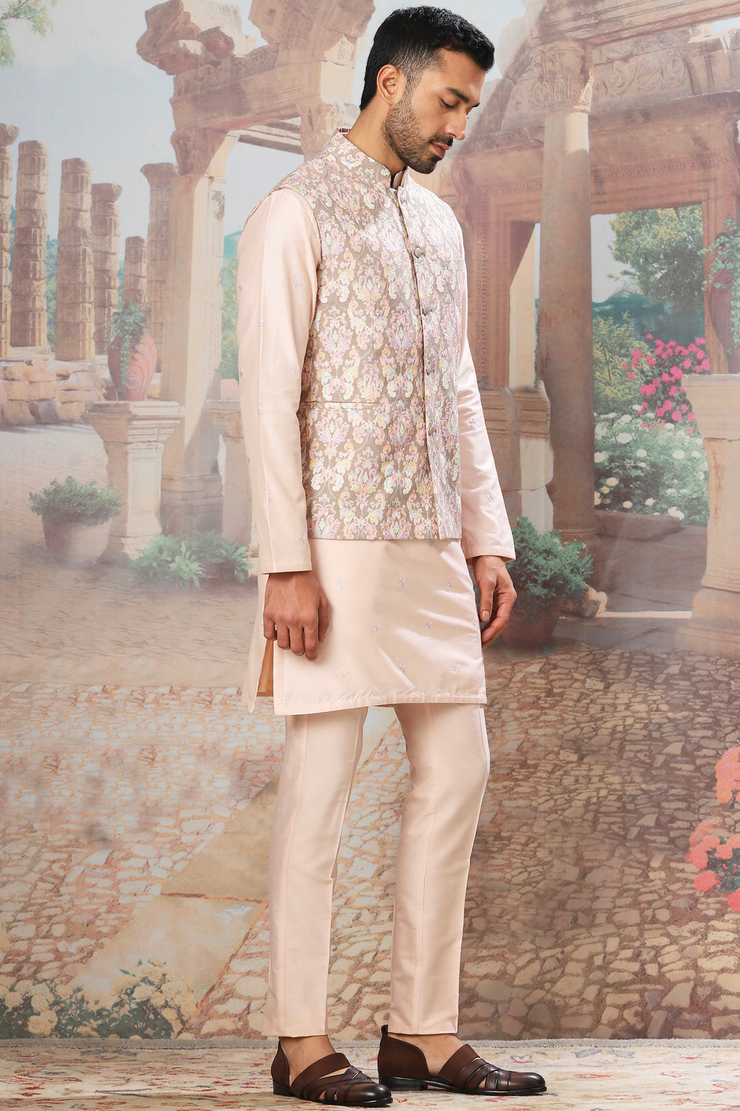 Blush Petal Resham Embroidered Kurta Bundi Set