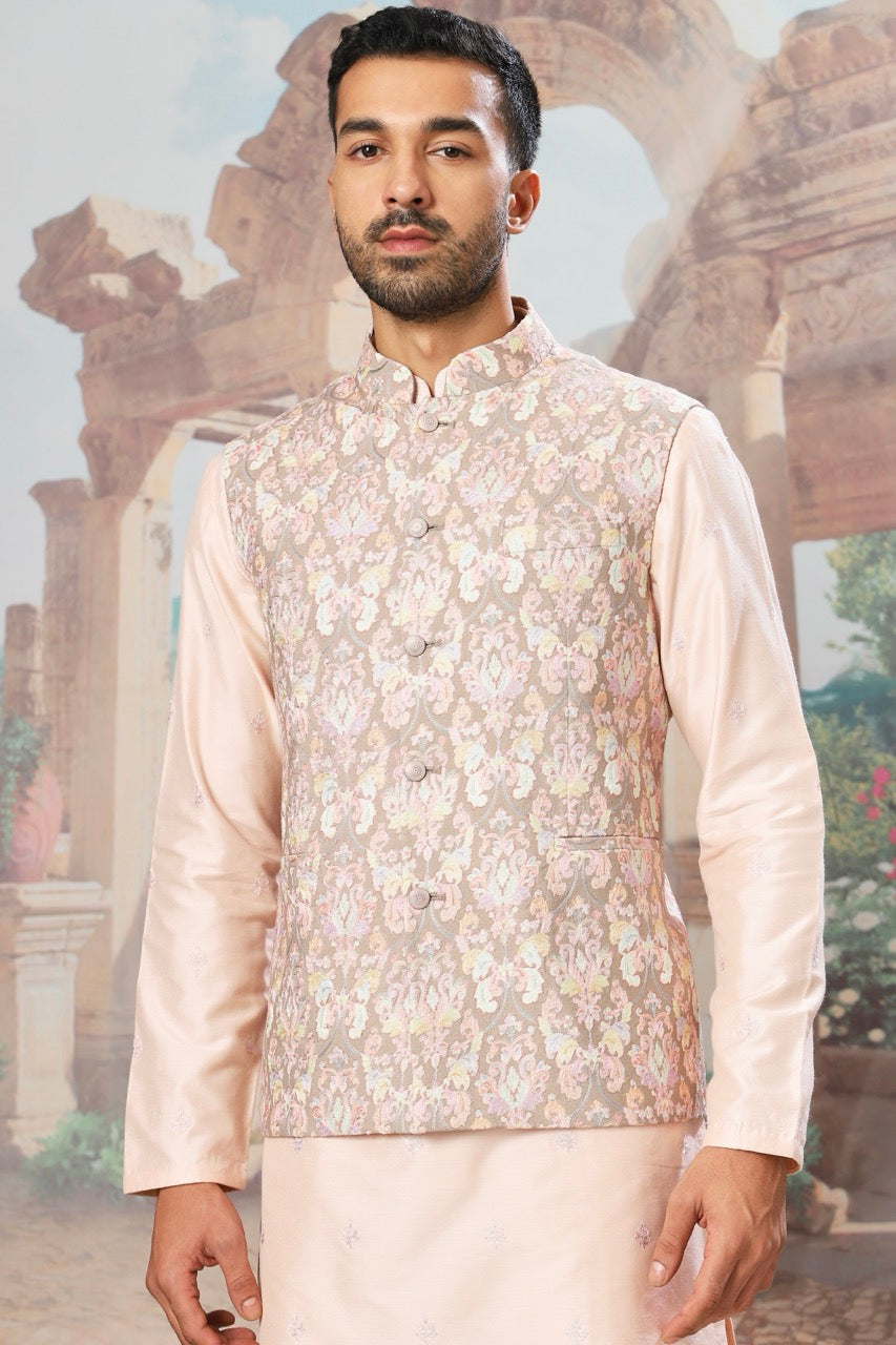 Blush Petal Resham Embroidered Kurta Bundi Set