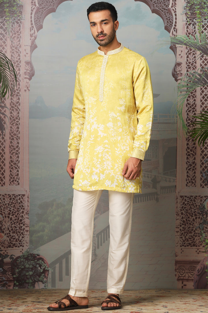 Dandelion Dream Printed Linen Satin Kurta Set