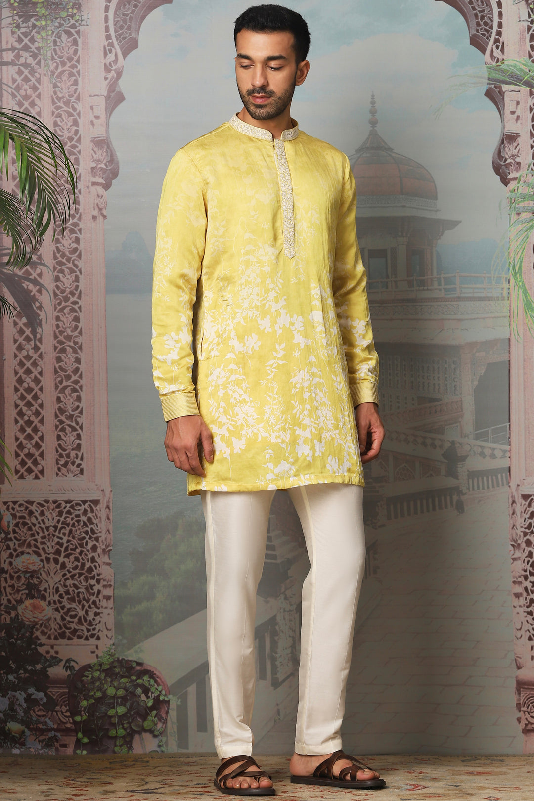 Dandelion Dream Printed Linen Satin Kurta Set